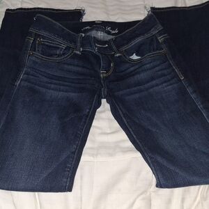 American Eagle Outfitters Women's Dark Blue Slim Boot Jeans-low rise